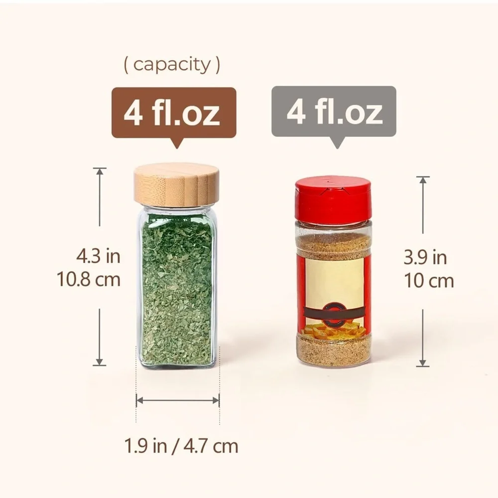 24 pcs Glass Spice Jars with Bamboo Lids, Square Seasoning Containers 4oz